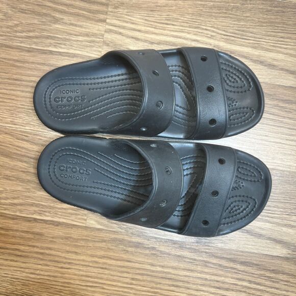 Crocs Sandals Mens Size 6 Womens 8 Black Two Strap Slide Beach Pool Shoes main image 5
